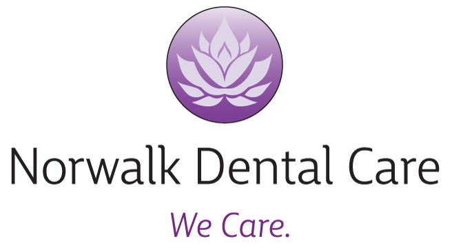 The image shows a logo with text that reads  NORWALK DENTAL CARE  and below it, the phrase  WE CARE.  The logo features a stylized lotus flower on the left side.
